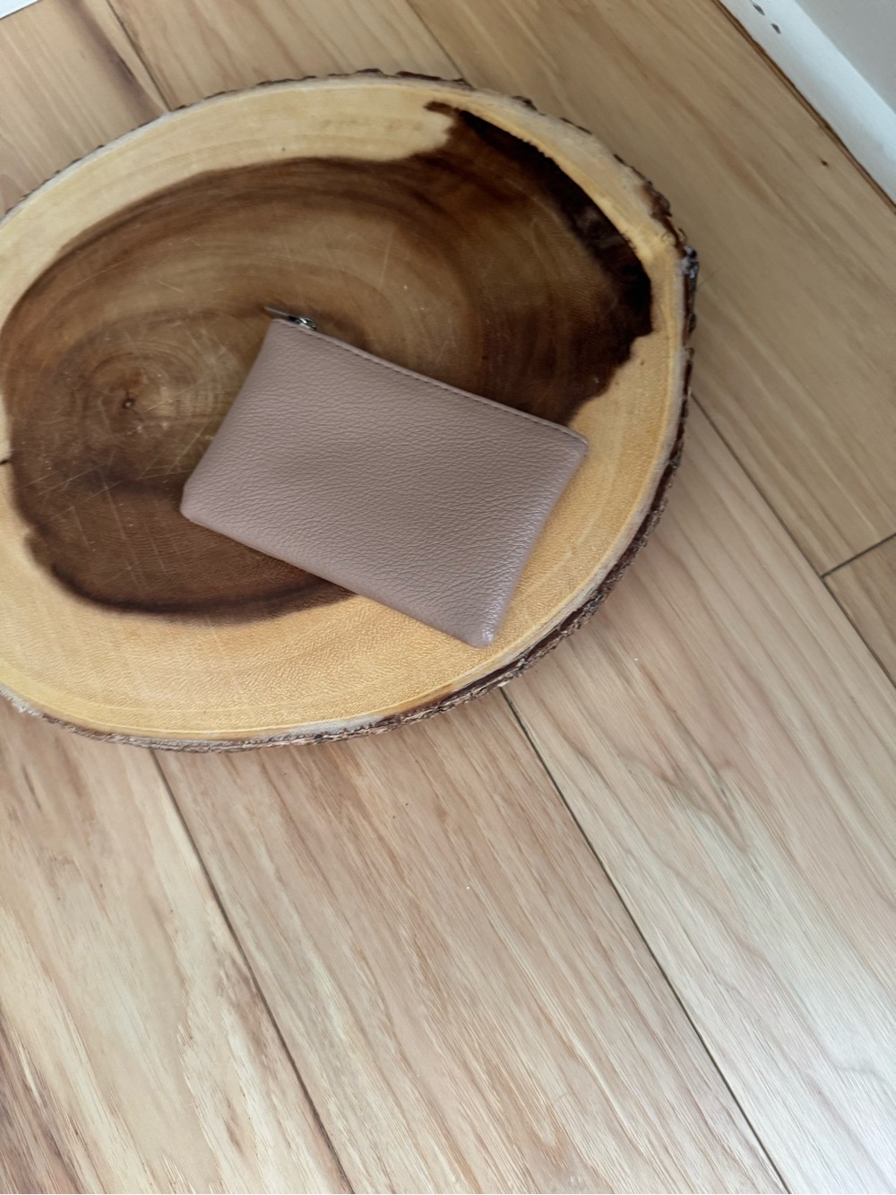 NWT Neutral Taupe Vegan Leather Zip Pouch